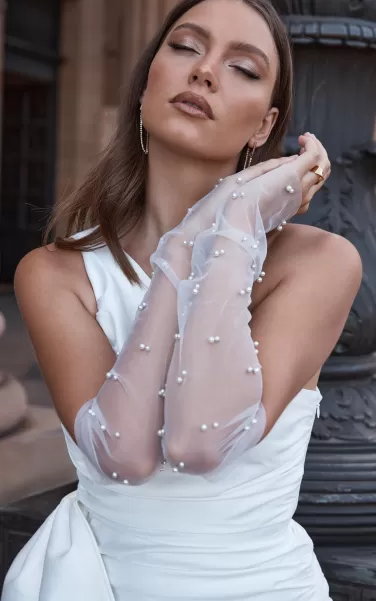 Women Dresses Showpo Dorina Gloves - Fingerless Pearl Detail Tulle Gloves In White