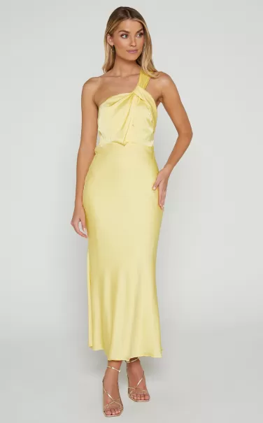Showpo Dresses Women Carmella Midi Dress - One Shoulder Twist Detail Dress In Butter Yellow