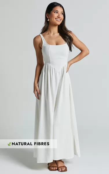 Rhaziya Midi Dress - Sleeveless Straight Neck Fit And Flare Dress In White Women Showpo Dresses