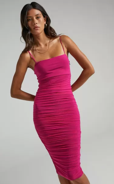 Showpo Coming For You Midi Dress - Mesh Dress In Hot Pink Mesh Women Dresses