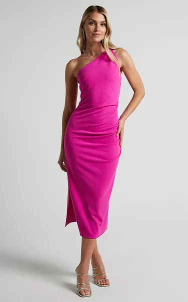 Women Dresses Monette Midi Dress - One Shoulder Straight Dress In Grape Showpo