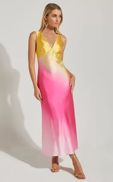 Dresses Erika Midi Dress - V Neck Satin Slip Dress In Sunset Ombre Showpo Women