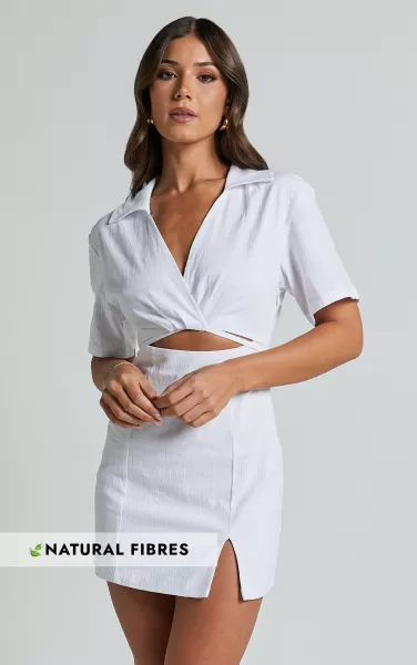 Women Marsha Mini Dress - Cut Out Short Sleeve Dress In White Showpo Dresses
