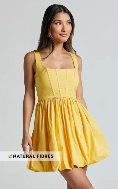 Brianda Mini Dress - Corset Bodice Bubble Dress In Yellow Showpo Women Dresses