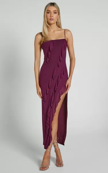 Women Dresses Showpo Cecelia Midi Dress - Ruffle Detail Dress In Grape