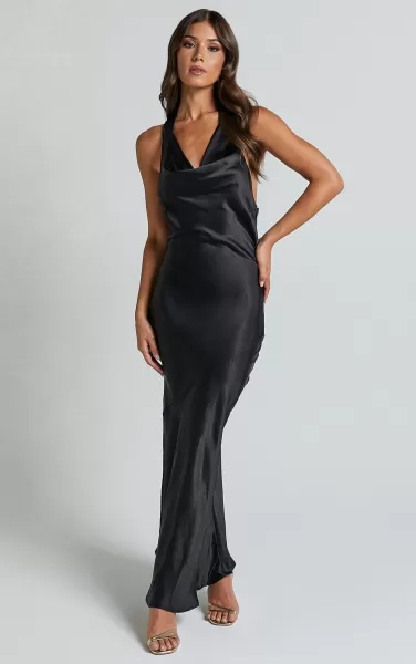 Dresses Showpo Women Elise Midi Dress - Cowl Neck Satin Dress In Black