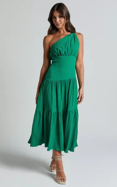 Dresses Women Showpo Celestia Midi Dress - Tiered One Shoulder Dress In Green