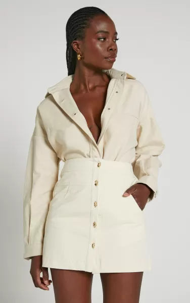 Dallas Jacket - Collared Button Through Long Sleeve In Stone Jackets & Coats Showpo Women