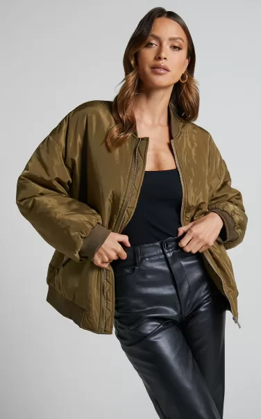 Women Showpo Jackets & Coats Jescinta Jacket - Oversized Bomber Jacket In Olive