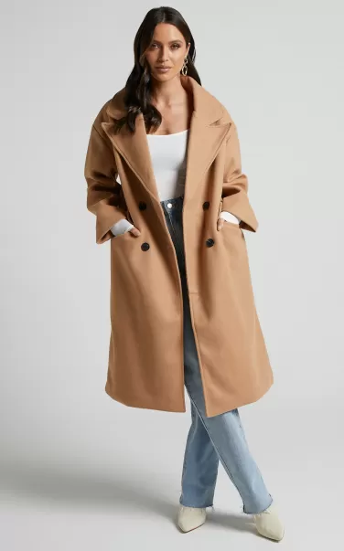 Jackets & Coats Women Abbie Coat - Double Breasted Longline Coat In Beige Showpo