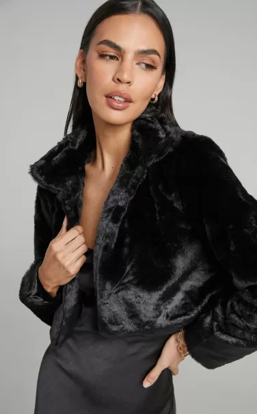 Women Roxnie Jacket - Cropped Faux Fur Jacket In Black Showpo Jackets & Coats