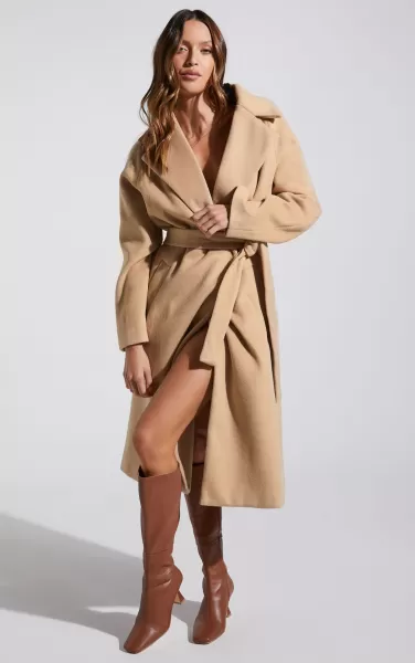 Women Jackets & Coats Showpo Mariles Coat - Belted Wrap Coat In Camel