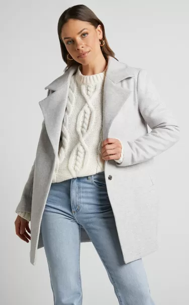 Eminila Coat - Longline Long Sleeve Coat In Grey Showpo Women Jackets & Coats