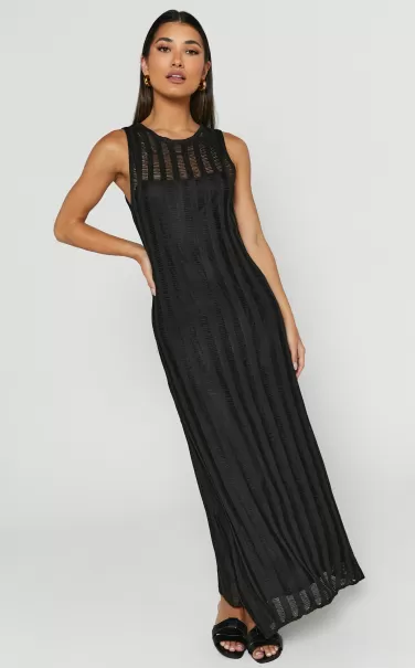 Women Aimee Midi Dress - Sleeveless Flared Knit Dress In Black Knitwear Showpo