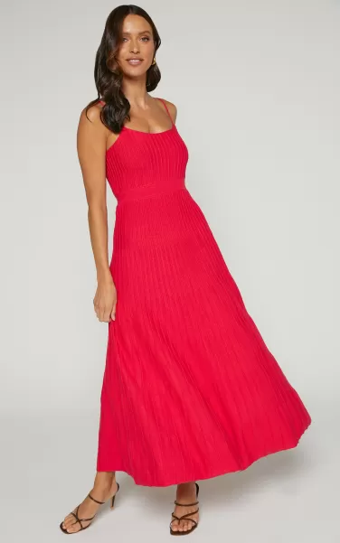 Showpo Knitwear Women Donissa Midi Dress - Panelled Knit Dress In Cherry Red