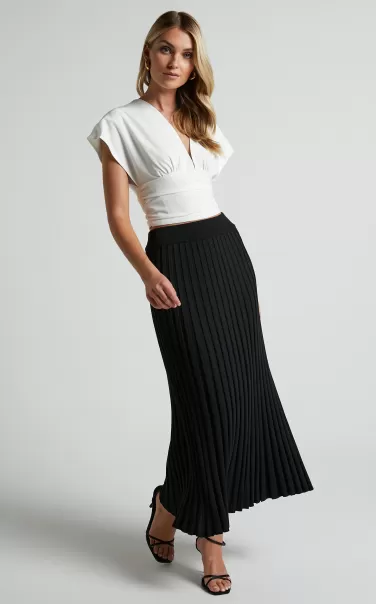 Women Hadid Midi Skirt - High Waisted Knit Skirt In Black Knitwear Showpo