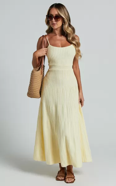 Knitwear Donissa Midi Dress - Panelled Knit Dress In Butter Yellow Showpo Women