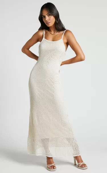 Knitwear Shana Midi Dress - Crochet Slip Dress In Beige Showpo Women