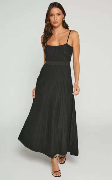 Donissa Midi Dress - Panelled Knit Dress In Black Knitwear Women Showpo