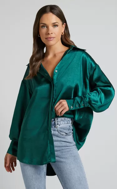 Azurine Shirt - Oversized Button Up Shirt In Green Women Loungewear Showpo