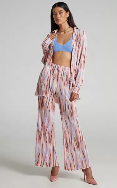 Marfy - Mid Rise Abstract Print Flared Plisse Pant In Multi Loungewear Women Showpo