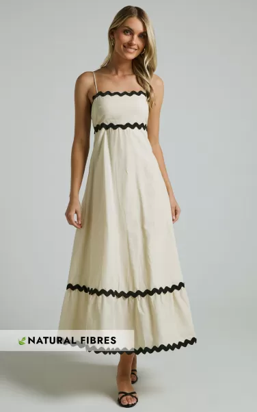 Moriseth Midi Dress - Linen Look Sleeveless Fit Flare Dress In Cream Women Maternity Clothes Showpo
