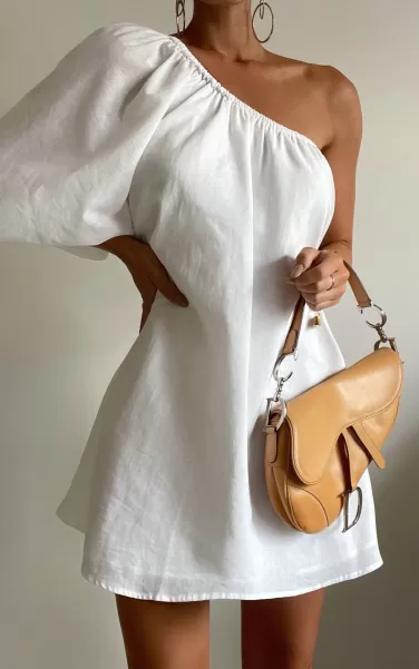 Maternity Clothes Showpo Women Estella Mini Dress - One Shoulder Puff Sleeve Shift Dress In White