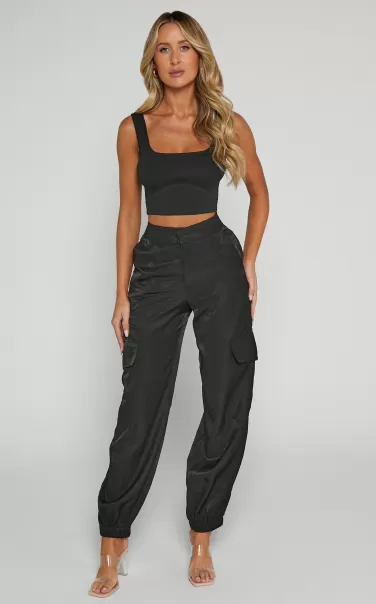 Showpo Pants Women Robbie Pants - High Waisted Cuffed Ankle Cargo Pants In Black
