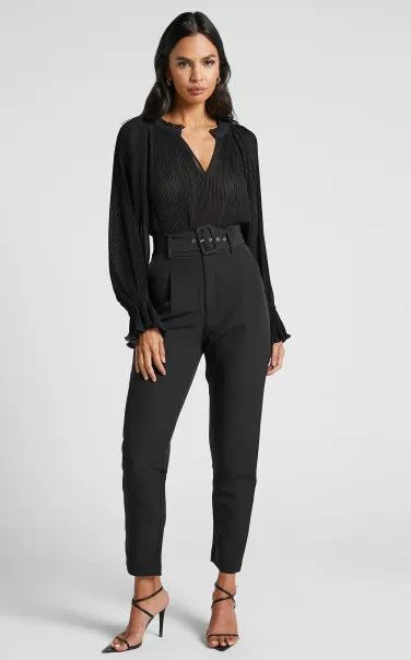 Pants Women Showpo Milica Trousers - Belted High Waisted Trousers In Black