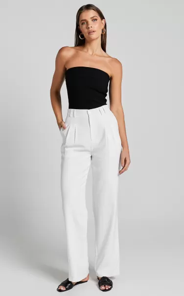 Alda Pants - High Waisted Tailored Twill Pants In White Pants Women Showpo
