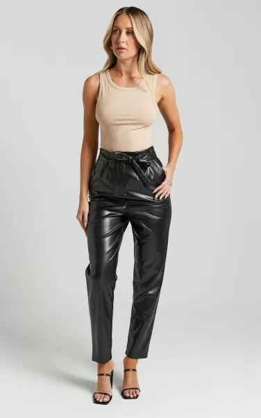 Pants Layton Pants - Paper Bag Waist Faux Leather Pants In Black Women Showpo