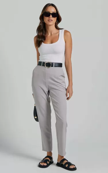 Hermie Pants - High Waisted Cropped Tailored Pants In Grey Showpo Pants Women