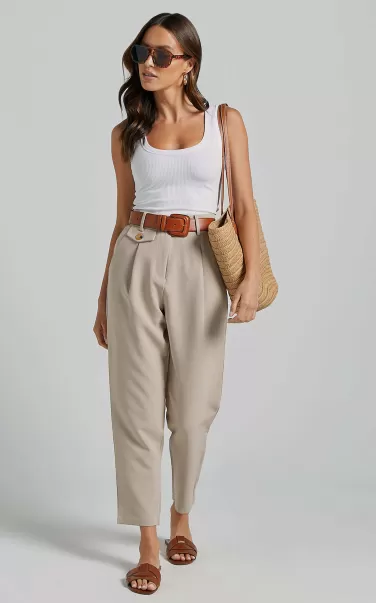Women Showpo Pants Suri Cropped Pant - High Waisted Tapered Tailored Pant With Pocket Detail In Sand