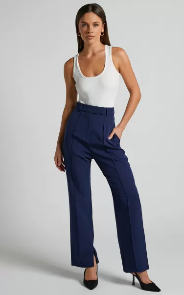 Women Rogers - High Waisted Pants In Navy Pants Showpo