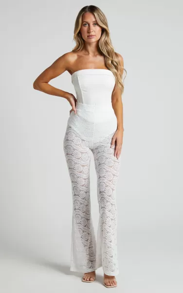 Showpo Pants Women Mehca - High Waisted Lace Flared Pant In White