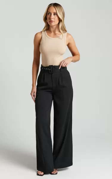 Chinnelle Pants - High Waisted Belted Wide Leg In Black Women Pants Showpo