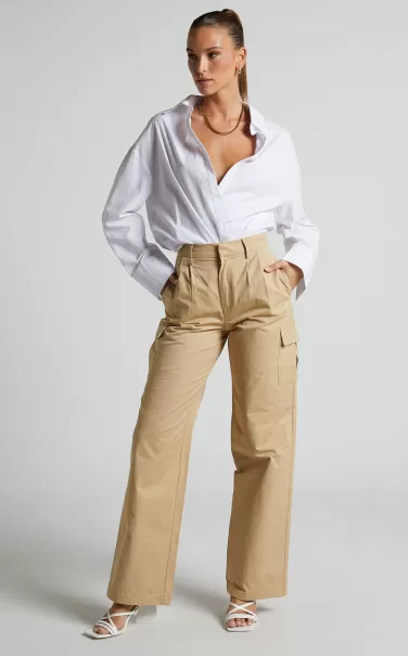 Saffir - High Waisted Pocket Detail Tailored Utility Pant In Beige Showpo Women Pants