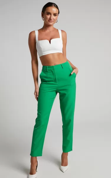 Hermie Pants - High Waisted Cropped Tailored Pants In Green Women Pants Showpo
