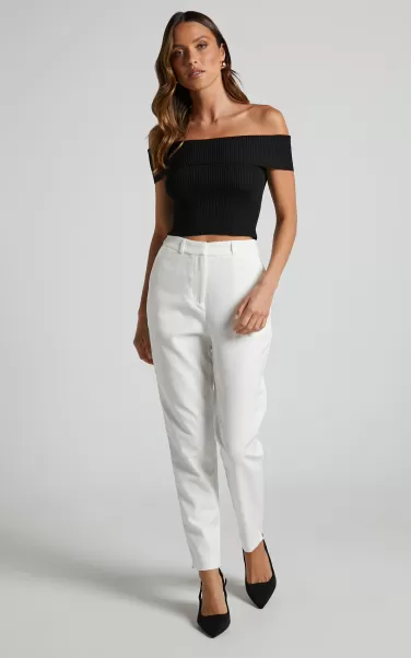 Hermie Pants - High Waisted Cropped Tailored Pants In White Pants Women Showpo
