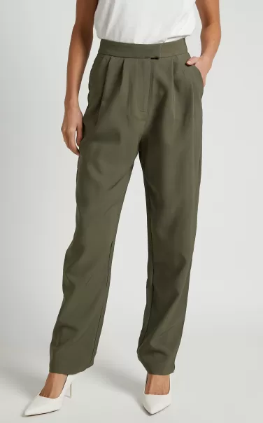 Showpo Women Pants Junice Trousers - Tailored Pleated Elastic Waist Trousers In Khaki