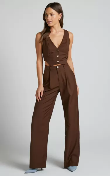 Pants Showpo Izara Trousers - Mid Rise Relaxed Straight Leg Tailored Trousers In Chocolate Women