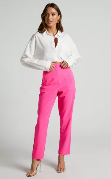 Women Abril Trousers - High Waisted Cropped Trousers In Hot Pink Showpo Pants