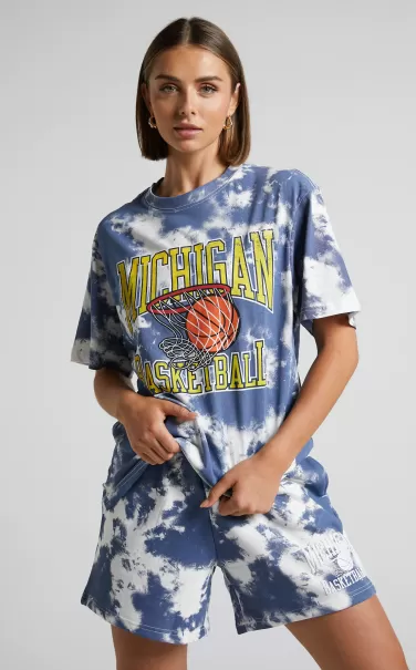 Women Mitchell & Ness - Michigan Basketball Short In Blue Tie Dye Shorts Showpo