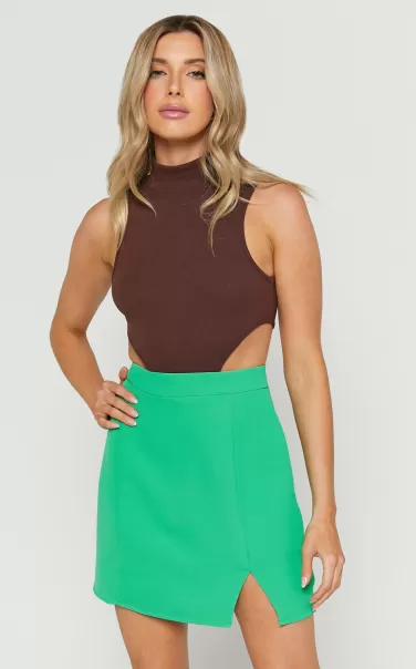 Evelenna Mini Skirt - High Waisted Split Skirt In Green Skirts Women Showpo