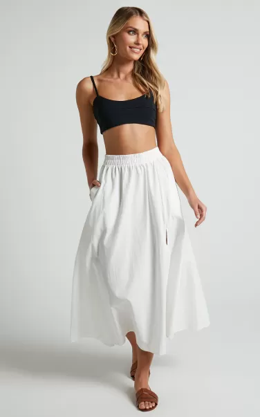 Annika Midi Skirt - Side Split A Line Skirt In Ivory Showpo Women Skirts