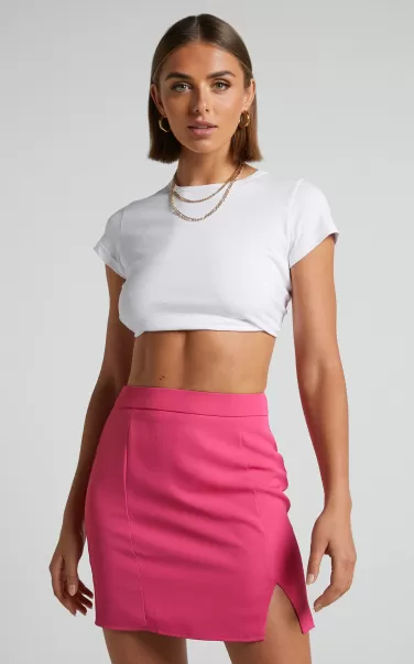 Showpo Women Skirts Evelenna Mini Skirt - High Waisted Split Skirt In Pink