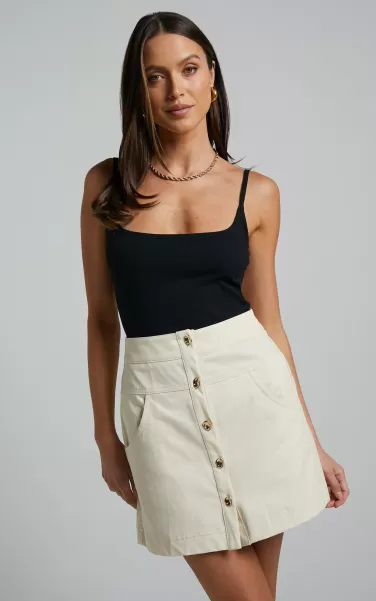 Skirts Showpo Alesana Mini Skirt - Button Through A-Line Skirt In Cream Women
