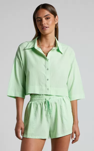 Jesmae Top - Relaxed Boxy Sleeve Cropped Shirt In Mint Swimwear Women Showpo