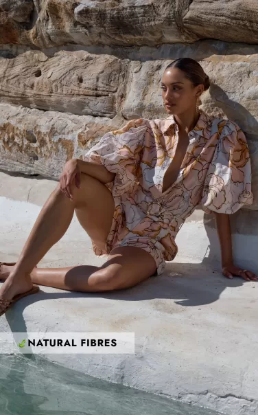 Women Showpo Tops Amalie The Label - Hanae Linen Look Collared Button Through Puff Sleeve Shirt In Maison Fleur
