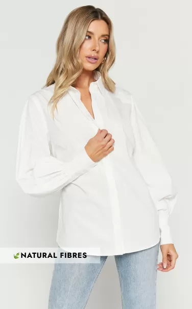 Showpo Tops Women Tansu Long Sleeve Tie Back Shirt In White
